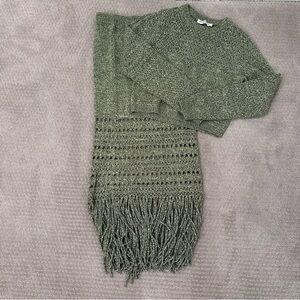 Amanda Uprichard Green Knit Sweater & Fringe Skirt Set – Size L